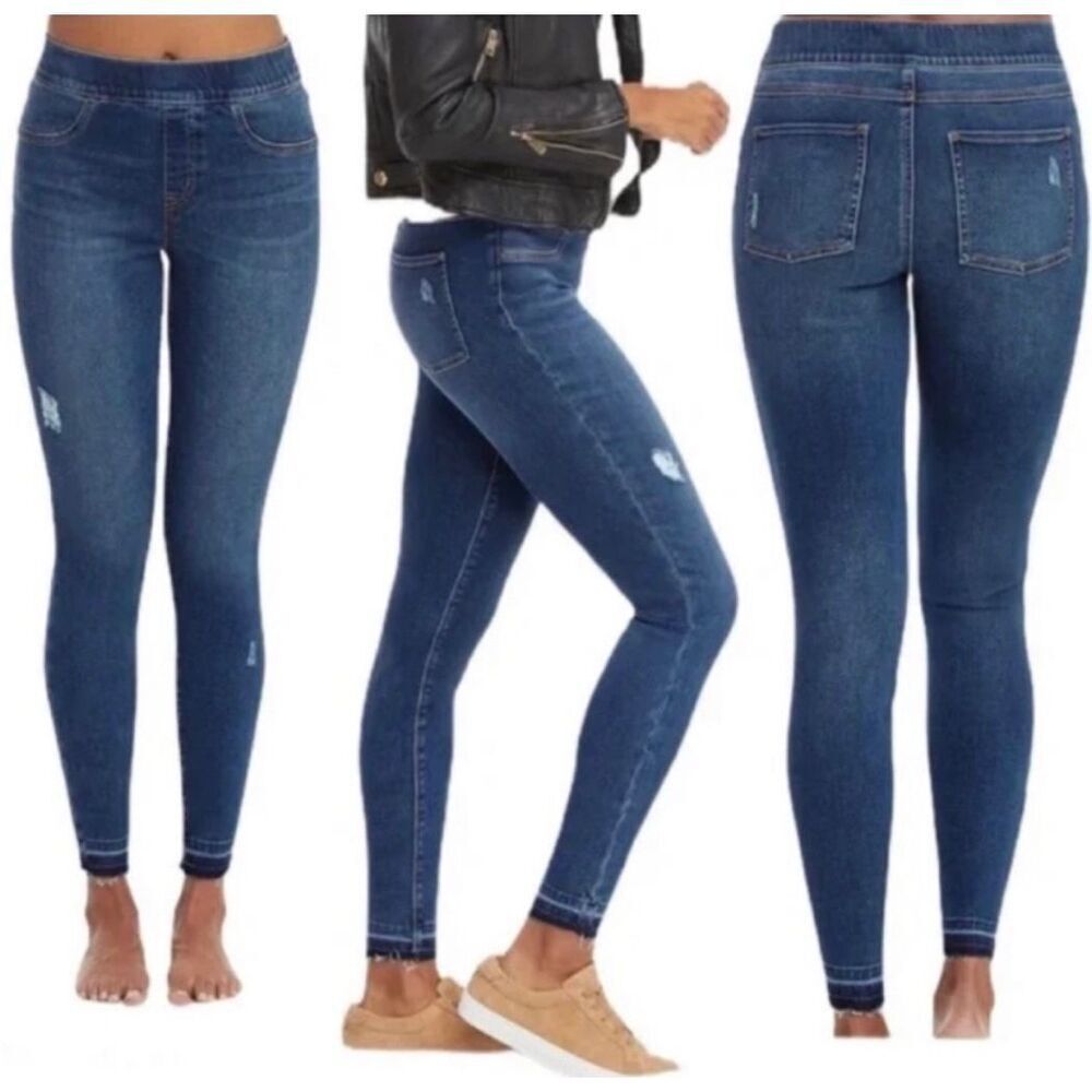 Spanx Distressed Raw Hem Skinny Legging Jegging Blue Ankle Jeans Women’s M